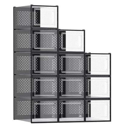 SONGMICS Shoe Boxes, Clear Plastic Sneaker Box, Pack of 12 - color: Transparent + Black, size: XXL-12pcs