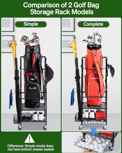 FHXZH Golf Bag Storage Garage Organizer - Golf Bag Stand with Wheels - color: Black - Without Bottom Drawer Basket