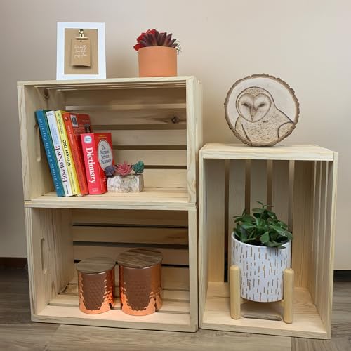 Wilson Large Wooden Pine Crate for Storage and Decoration at Home, Office, Kitchen, Bedroom, and Retail (12.5"x9.625"x17.875")(1) SINGLE CRATE