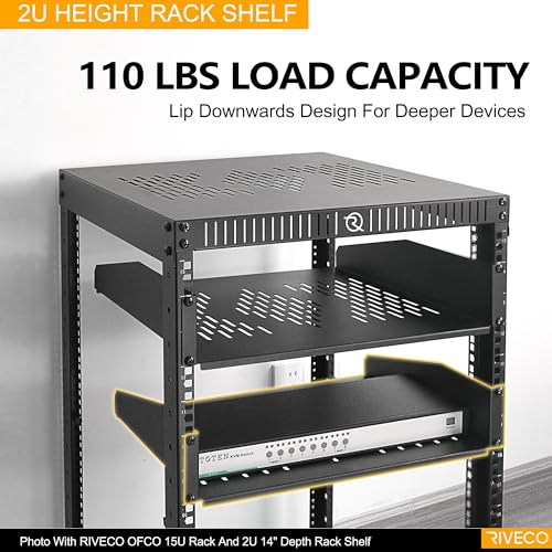 RIVECO 2 PCS 2U Rack Shelves 14 Inch Depth, Rack Mount Vented Cantilevers for Server 19" Server Racks & Network Cabinets Black - size: 14 Inch