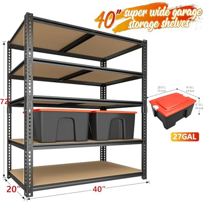 40W Garage Storage Shelves,Garage Shelves Heavy Duty,5 Tier Shelving Unit,2400LBS Capacity Heavy Duty Shelving for Garage Storage,Warehouse,72" H x40 W x20 D - size: 72" H x 40" W x 20" D