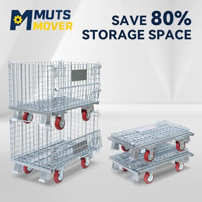 32"x20"x24" Heavy Duty Platform Truck with Cage, Foldable Flatbed Hand Truck Dolly with 4.7” Swivel Casters, 1500LBS Capacity Push Cart for Warehouse, Garage, Grocery, Laundry