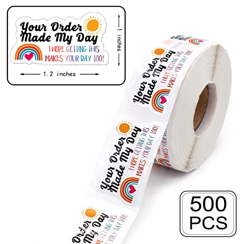 Small Business Thank You Stickers, Your Order Made My Day Online Retailers Order Paster Self-Adhesive Stickers, Cute Rainbow Paster for Packages, 500 PCS - style: Your Order Made My Day