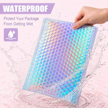 50Pack Bubble Mailers, Holographic Bubble Padded Envelopes, 3 Sizes
