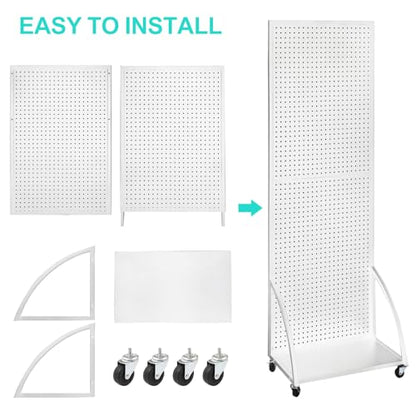 NectaCol 2'x 6' Metal Pegboard Display Stand with a Plate, Peg Board Panels, Standing Pegboard Display, Craft Fair Display Rack, Art Display Stand, Extra 10 pieces Hooks - White - color: 1 Pack White