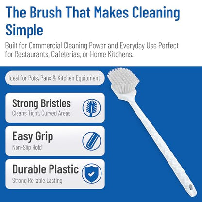 SPARTA 20" Floater Scrub Brush with Long Handle, Oil-Resistant Polyester Bristles, Multiple Trim Angles, Foam-Injected Polymer Block, Commercial Cleaning Tool, White