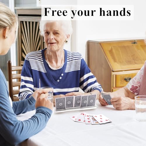 Tebery 4 Pcs Acrylic Playing Card Holder with Dual Grooves, 2 Slot Clear Game Card Display Rack, Playing Card Decks Stand Tray, Soild Card Game Organizer for Seniors, Adults, Family