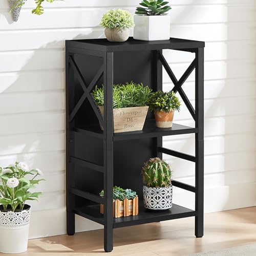 MNEETRUNG Small Bookshelf,3 Tier Industrial Bookcase with Metal Frame and Backboard,Low Black Book Shelf,Book case for Small Spaces,Living Room,Bedroom and Home Office - color: Black, size: 3-Tier (15.7"W x 11.8"D x 27.6"H)