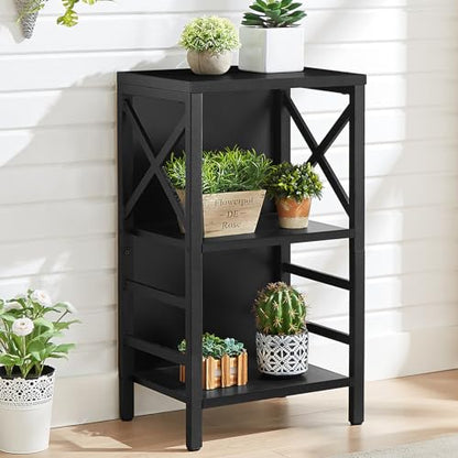 MNEETRUNG Small Bookshelf,3 Tier Industrial Bookcase with Metal Frame and Backboard,Low Black Book Shelf,Book case for Small Spaces,Living Room,Bedroom and Home Office - color: Black, size: 3-Tier (15.7"W x 11.8"D x 27.6"H)