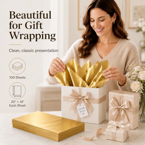 ROVIBIOBIO 100 Sheets Gold Tissue Paper for Gift Bags, 20 x 14 Inch - color: Metallic Gold