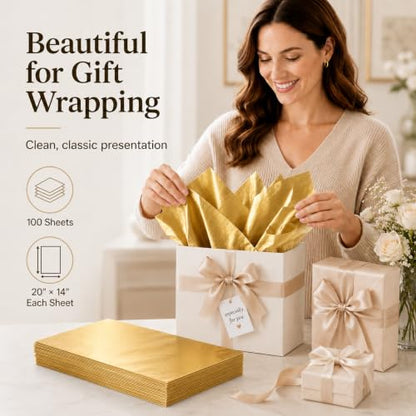 ROVIBIOBIO 100 Sheets Gold Tissue Paper for Gift Bags, 20 x 14 Inch - color: Metallic Gold
