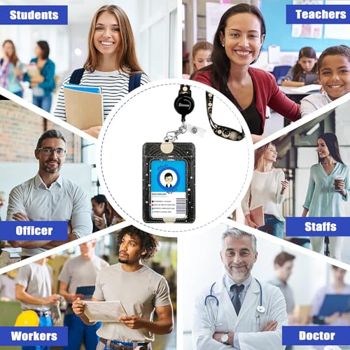 bolimoss Sun and Moon Badge Holder with Retractable Reel and Detachable Lanyard Strap Leather Name Card Protector Adjustable Key Lanyards for Women Nurse Teacher Student - color: Sun Moon Star