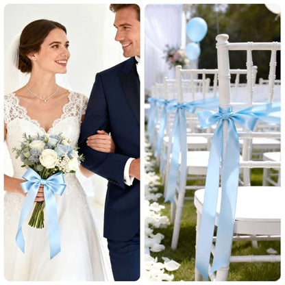 KINGLAKE Light Blue Satin Ribbon - 1-1/2'' x 100 Yards for Gift Wrapping - color: Light Blue, size: 1 1/2 Inch x 100 Yards