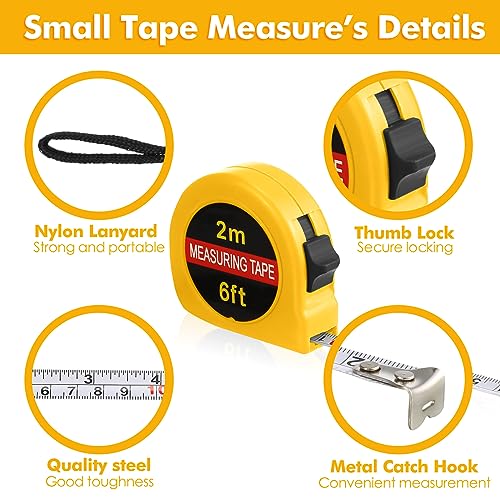 Copkim 50 Pcs 6 ft Mini Tape Measure Retractable Bulk,Yellow - color: Yellow