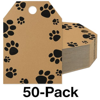 Kraft Paw Print Gift & Price Tags – 3.5″ × 2.25″ | Brown Kraft Hang Tags with Pre-Punched Holes | 50 Pack | Small Business Packaging Supplies