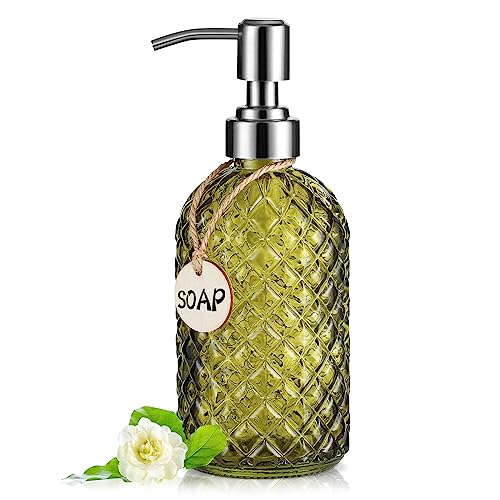 MOCLIF 16 OZ Clear Soap Dispenser with 304 Rustproof Stainless Steel Pump Bathroom Kitchen,Refillable Liquid Glass for Hand Soap, Dish Soap, Lotion(Green) - color: Green