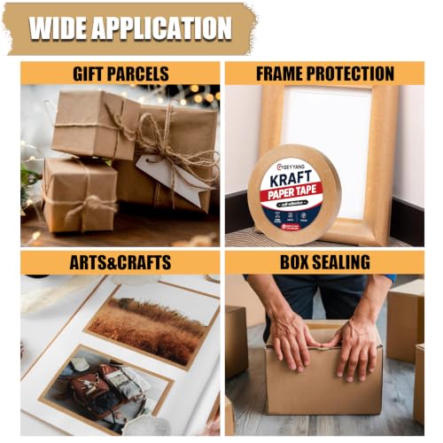 GEYYANG Brown Kraft Tape, 3/5in x 180ft Self Adhesive Frame Backing Tape
