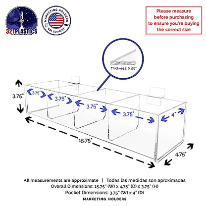 Marketing Holders 2 Pack Slatwall Acrylic Retail Tray Four Compartment Dump Bin Clear Product Merchandise Storage Caddy for Businesses POP Display - size: 15.75" Wide 4 Pocket