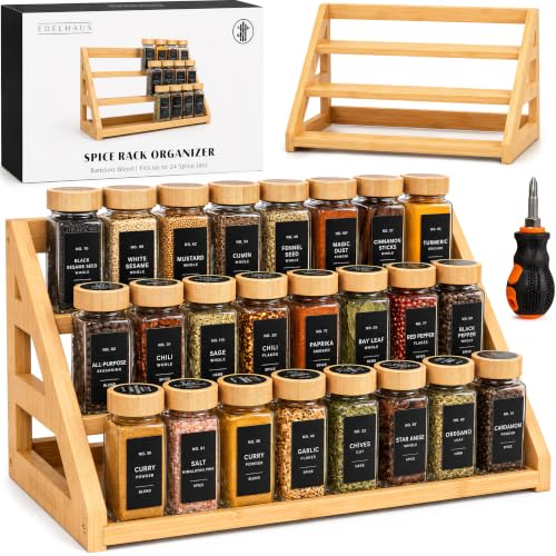 EDELHAUS 3 Tier Bamboo Spice Rack Organizer for Cabinet, Fits 24 Jars - color: Standing Rack