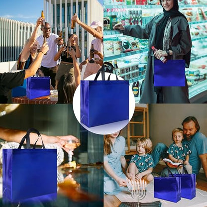 cabzymx 25 Pcs Blue Reusable Gift Bags with Handles, Party Gift Bag with Sturdy Bases, Ideal Goodie Bags Bulk for Xmas, Birthday,Wedding, Holiday- 12.6x4.7x11 In - color: Blue, size: 1 Count (Pack of 25)