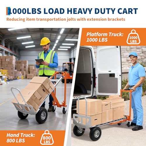 Garvee 4 in 1 Convertible Hand Truck, Folding Aluminum Hand Trucks 1000lb, Heavy Duty Dolly with Wheels, Elastic Straps, Portable Hands Truck for Home, Warehouse, Supermarket, Office