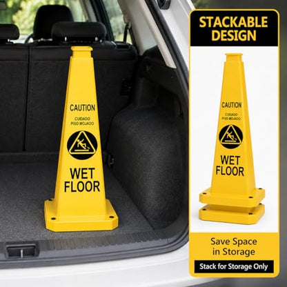 BESEA Wet Floor Sign 3 Pack, 28 Inch Heavy Duty Weighted Caution Cones - color: Yellow, size: 28INCH With Caution Sign