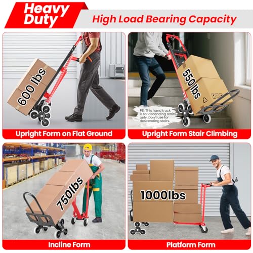 4-in-1 Hand Truck Dolly/Stair Climbing Cart,Convertible Platform Cart Red - color: Red