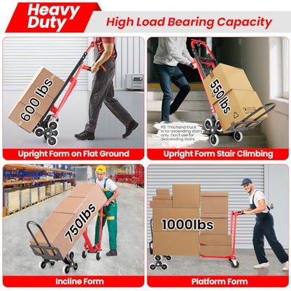 4-in-1 Hand Truck Dolly/Stair Climbing Cart,Convertible Platform Cart Red - color: Red