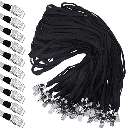 Hoolerry 300 Pcs Lanyards Bulk for ID Badges, Flat Swivel Hook, Black - color: Black