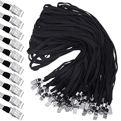 Hoolerry 300 Pcs Lanyards Bulk for ID Badges, Flat Swivel Hook, Black - color: Black