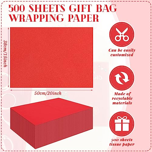 500 Sheet Red Tissue Paper Bulk 15 x 20 Inch for Christmas Wedding Gift Bag - color: Red, size: 15 x 20 Inch