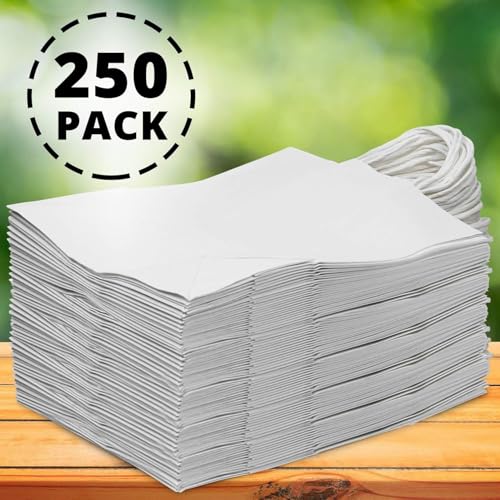 FMP Brands 50 Pack White Paper Bags with Handles 13 x 10 x 5Inch 12 LB Twisted Rope Retail Shopping Gift Durable Bleached Barrel Sack