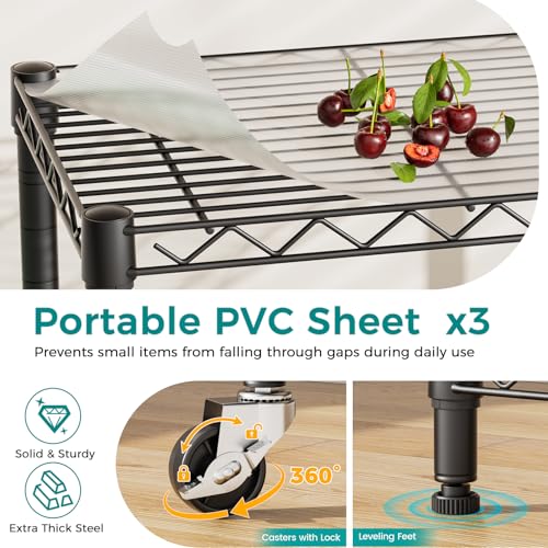 SINGAYE 5 Shelves Storage Shelf Wire Shelving Unit Metal Adjustable Wheels - color: Black, size: 5Tier/11.5"D X 17.5"W X 57"H