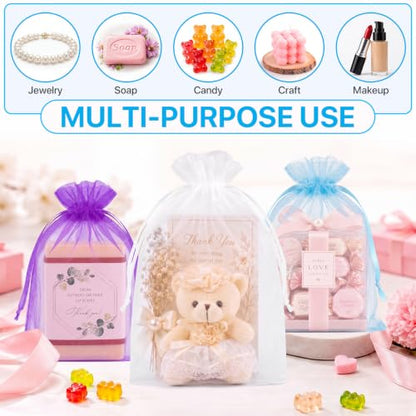 ANZNKU 100PCS Organza Bags 5x7 Blue Small Gift Mesh Drawstring Goodie Bags - color: Baby Blue