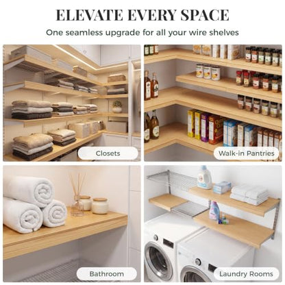 Solid Pine Wire Shelf Covers, 16" D x 30" L, Tool-Free Pantry Rack