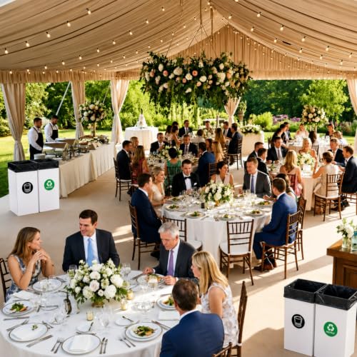 4 Pack Disposable Trash Cans for Parties, 30 Gallon Extra Large Thick Recycled Corrugated Cardboard Trash Bin, Collapsible Garbage Cans with 8 Bags for Wedding, Birthday, Backyard Party Event