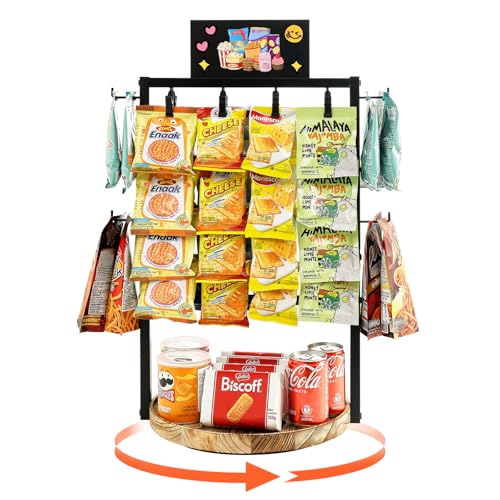 Poyilooo Chip Rack Display Stand, 4 Tier 32 Clips Snack Bar Organizer