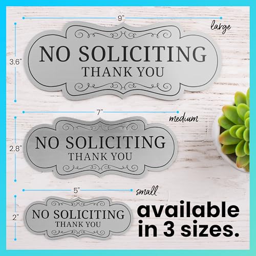 ExcelMark Premium No Soliciting Sign for House - Made in the USA (Small - 2"x 5", Brushed Silver with Black Letters) - color: Silver/Black Designer, size: Small