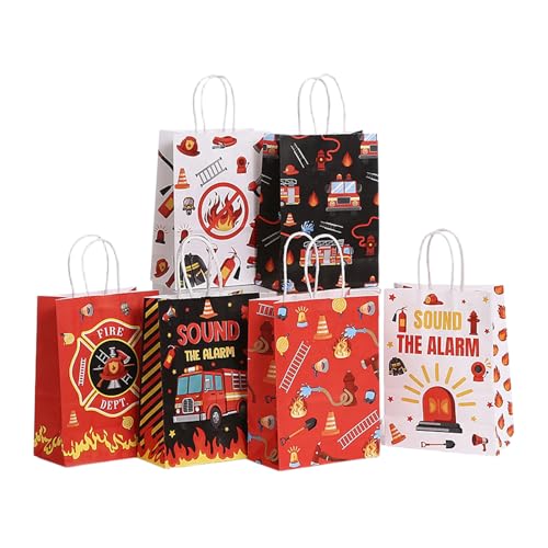 piqiya Fire Truck Party Favor Bags,24pcs Firetruck Gift Treat Goodie Bag for Fire Safety Awareness Events,Firefighter Candy Treat Paper Bag, Gift Bags for Fireman Birthday Party Rescue - color: Firetruck