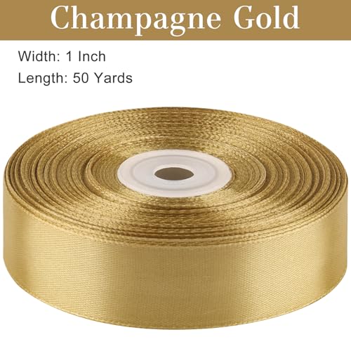 Champagne Gold Satin Ribbon, 1 Inch, 50 Yards - color: champagne gold