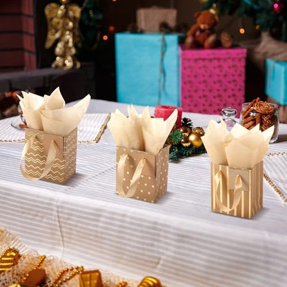 Tenare 12 Pcs Small Gift Bags Bulk,7 x 4 x 9 Inch,Brown Gold - color: Brown Gold, size: 7 x 4 x 9 Inch