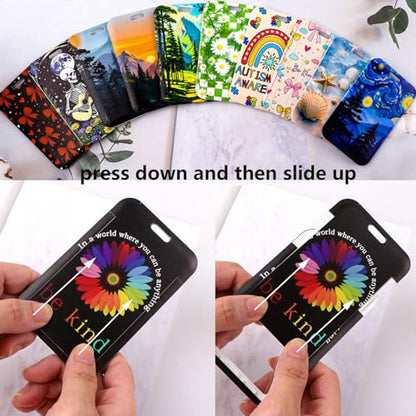 Blue Art ID Badge Holder Lanyard & Retractable Badge Reel Clip Cool Van Gogh Keychain for Women Men Girls for Keys ID Badges Nurse Neck School Lanyard ID Holder - color: Van Gogh