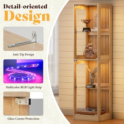 AMERLIFE 16-Inch RGB Glass Display Cabinet 70 H x 16 W x 16 D in - color: Wood, size: 16×16×70in