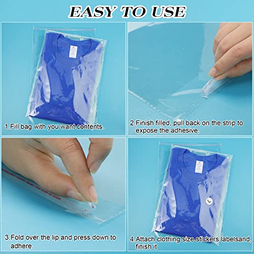 Epakh 200 Pcs Clear Plastic Shirt Bags with 3500 Stickers, 10 x 13 Inch - size: 10 x 13 Inch