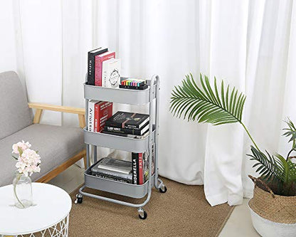 Melody House 3-Tier Metal Mesh Utility Rolling Cart Storage Organization Cart with Wheels, Light Gray - color: A-light Gray