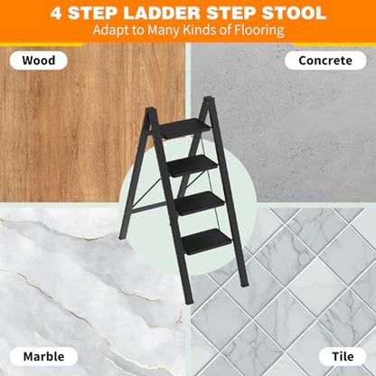 Folding 4 Step Ladder with Rubber Feet for Kitchen/Closet/Adults, 39.6" H - style: 4STEP LADDERS