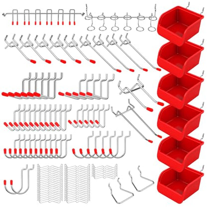 Ultimate 121-Piece Pegboard Hooks Set, Pegboard Accessories with Metal Hooks, Durable Peg Board Organizer Accessories, Pegboard Bins, Peg Board Tool Utility Hooks - color: 121 pcs - Red