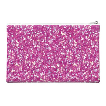 Money Bag with Zipper, Cute PU Leather Cash Bags, Portable Bank Bag Money Pouch for Cash, Coins, Checks, Receipts, Invoices Cosmetics Tools, Deposit Bag for Office Travel, Pink Glitter - color: Pink Glitter
