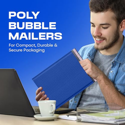 Royal Blue Bubble Mailers 4x8, Poly Padded Envelopes #000, 500 Pack - color: Royal Blue, size: 4"x8" / 500 Pack