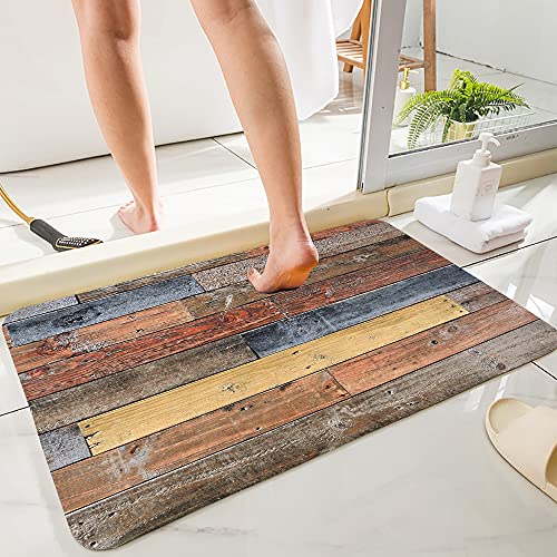 Bathroom Anti-Slip Bath Mat Retro Series Wooden Board 35x21 Inches - color: Wood Grain, size: 1'9" x 2'11" (Rectangular)